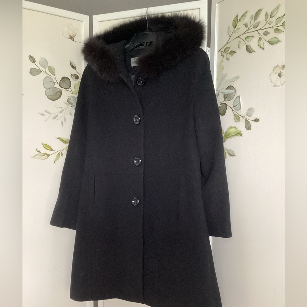 FORECASTER PLATINUM A-Line coat Sz 4 lambswool fox fur trim walker coat EUC - Picture 3 of 7
